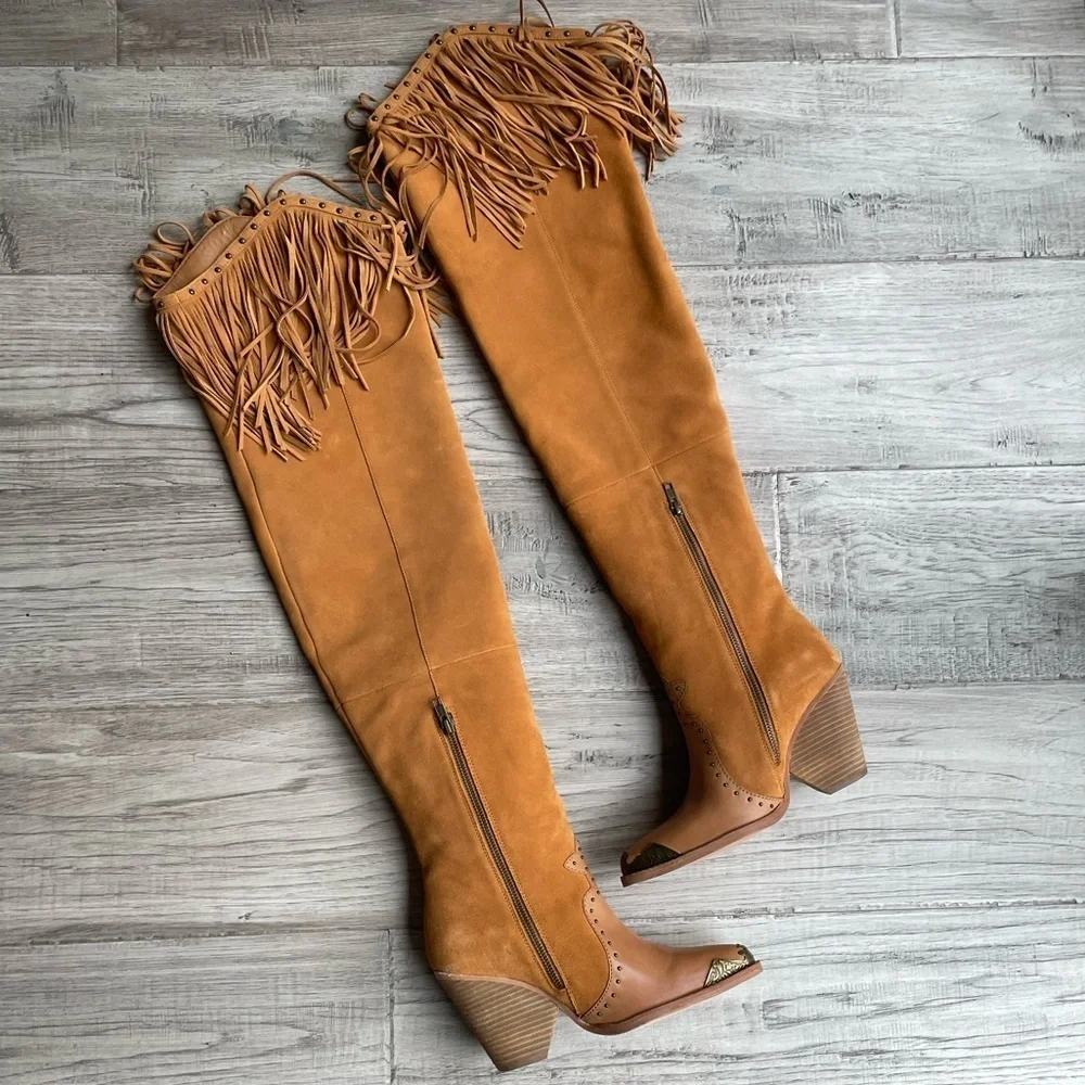 Spell Cognac Fringe Over-The-Knee Suede Boots